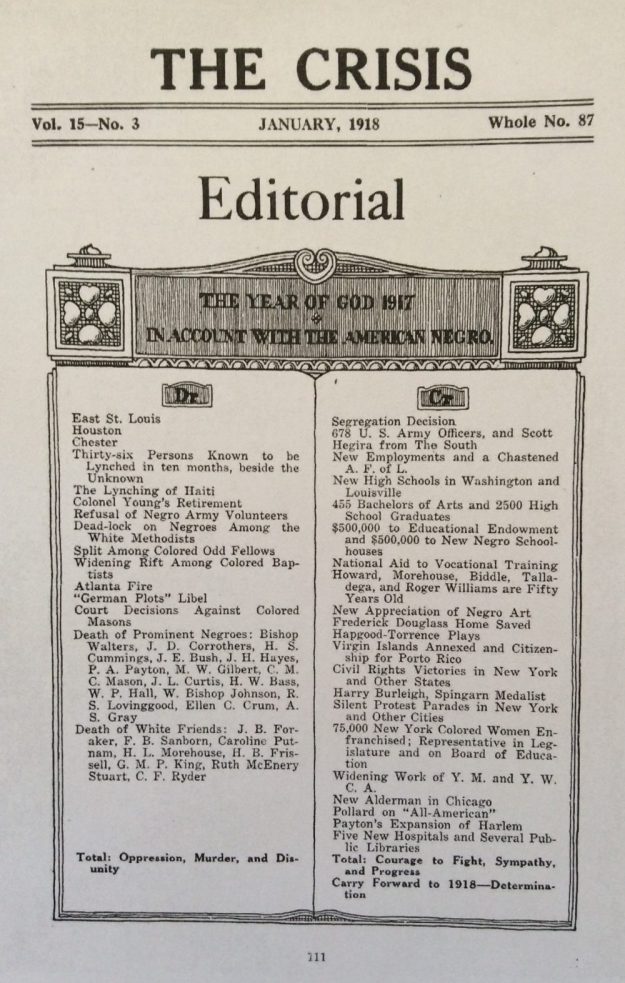 The Crisis editorial page, January 1918.