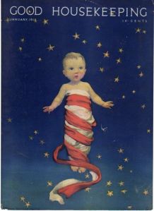 Good Housekeeping January 1918 cover showing swaddled baby in front of starry sky.