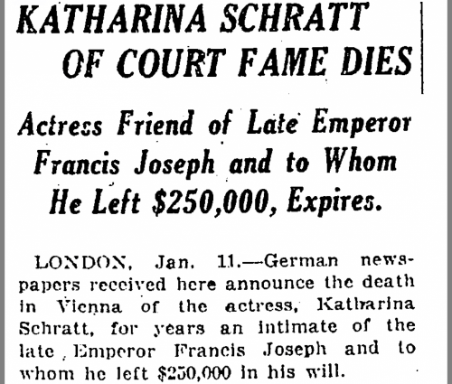 New York Times headline, Katharina Schmitt of Court Fame Dies.