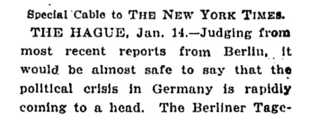 New York Times text, "Judging from most recent reports from Berlin..." January 15, 1918.