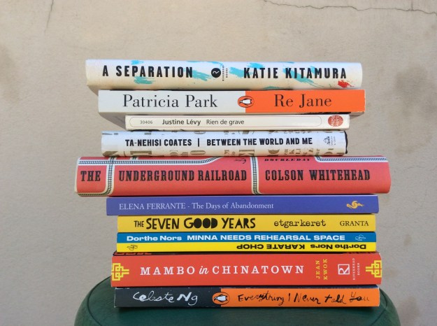 Pile of books with Katie Kitamura's A Separation on top.