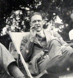 Photograph of T.S. Eliot in lawn chair, Otteline Morrell, 1923.
