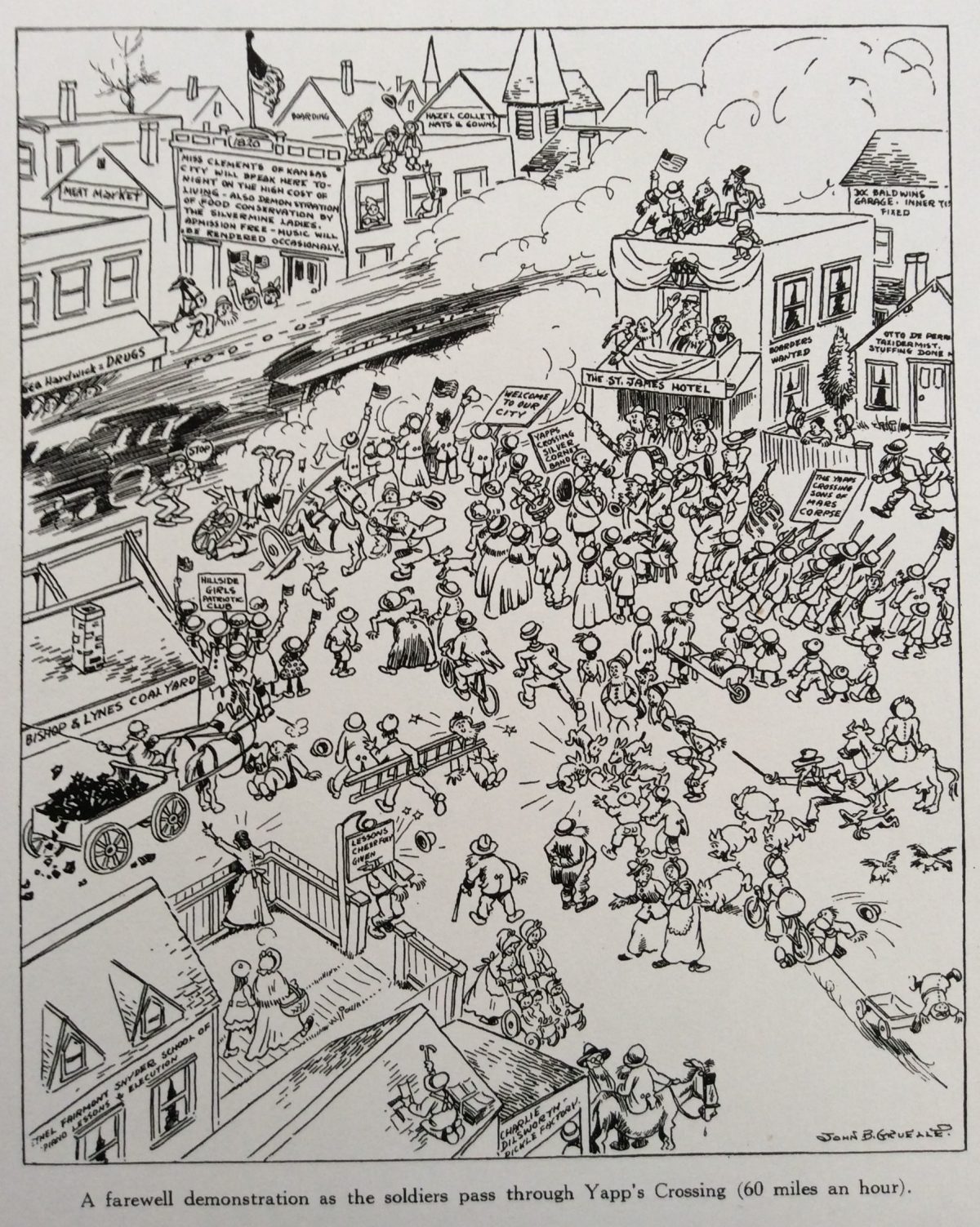 Judge Cartoon, soldiers pass through Yapp's crossing, Johnny Gruelle, January 3, 1918.