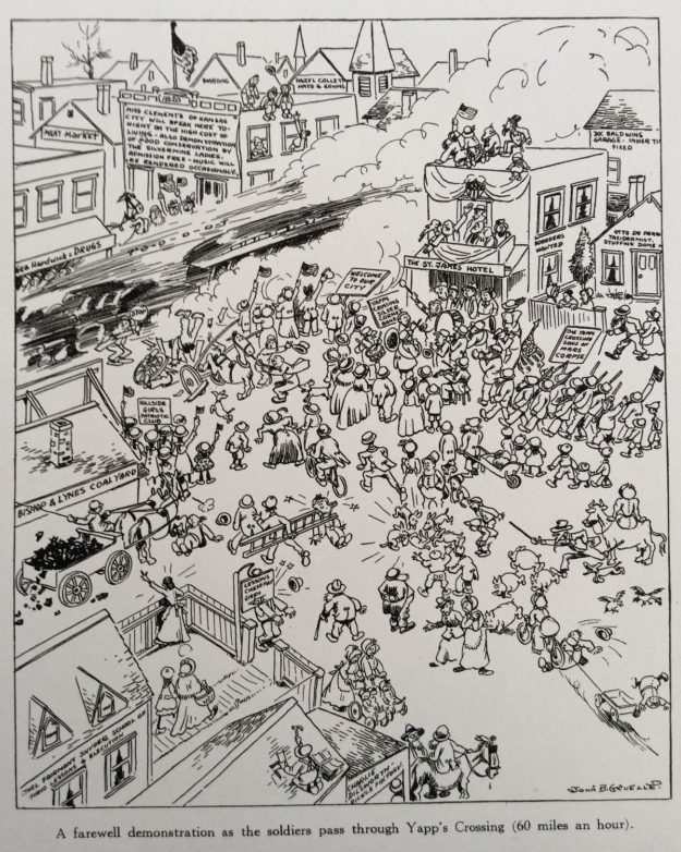 Judge Cartoon, soldiers pass through Yapp's crossing, Johnny Gruelle, January 3, 1918.