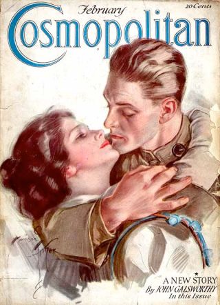 Harrison Fisher Cosmopolitan cover, soldier kissing wife, February 1919.