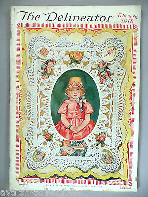 Katherine Southwick Delineator cover, girl in bonnet with lacy border, February 1918.