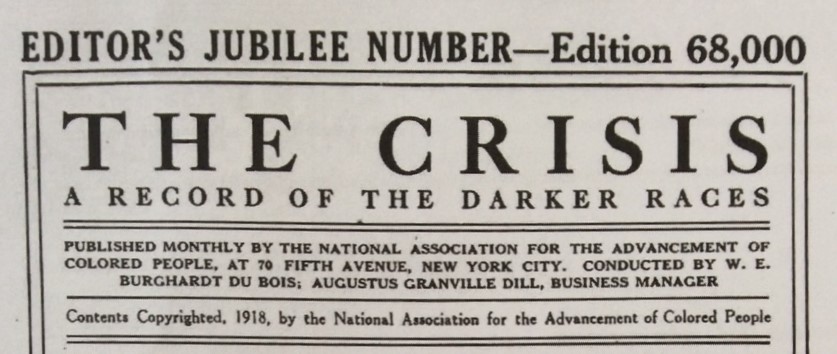 Top of title page of The Crisis, February 1918, Editor's Jubilee Number.