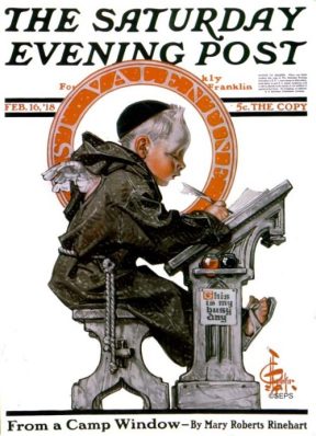 J. C. Leyendecker Saturday Evening Post cover, St. Valentine writing, February 16, 1918.