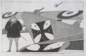 Lawrence Fellows illustration, Judge magazine, 1918, man standing near airplanes.