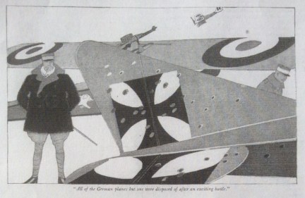Lawrence Fellows illustration, Judge magazine, 1918, man standing near airplanes.
