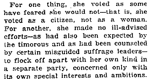 New York Times editorial discussing how New York women voted, March 1918.