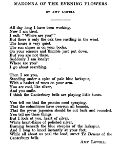 Amy Lowell poem Madonna of the Evening Flowers.