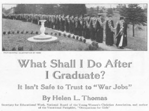 Headline of Ladies' Home Journal June 1918 article titled What Shall I Do After I Graduate? It Isn't Safe to Trust to War Jobs.