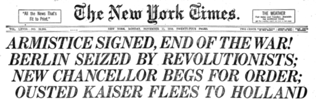 New York Times Armistice headline.
