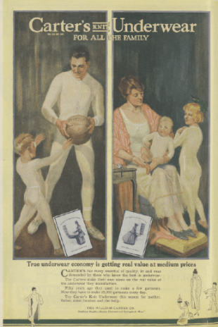 1918 Carter's Underwear ad with family members wearing long underwear.