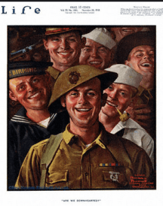 Norman Rockwell Life magazine cover of smiling soldiers, 1918.