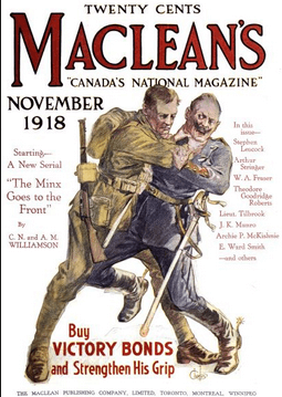 Maclean's magazine cover, soldier strangling Kaiser.