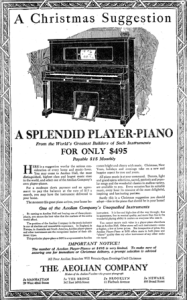 Advertisement for player piano from The Aeolian Company, 1918.