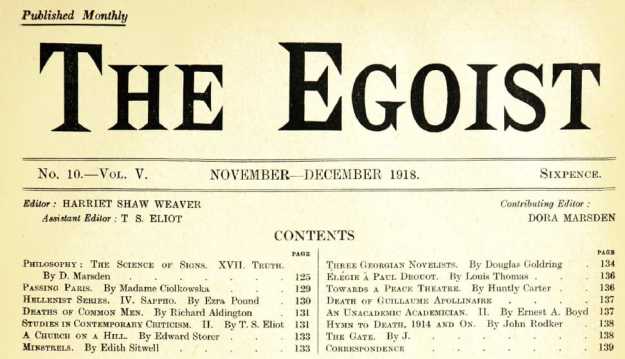 The Egoist banner and table of contents, November-December 1918.