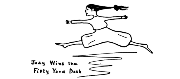 Illustration from Daddy-Long-Legs by Jean Webster captioned Judy Wins the Fifty Yard Dash.
