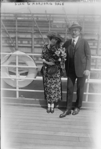 Photograph of Alan Dale and his daughter on a ship, 1900.