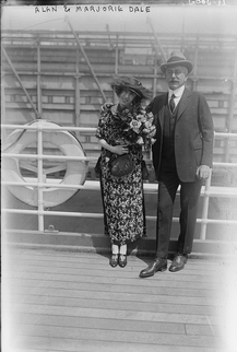 Photograph of Alan Dale and his daughter on a ship, 1900.
