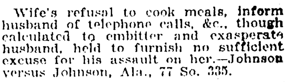 December 16, 1918 New York Times item about judge ruling that wife's refusal to cook meals does not justify assault.