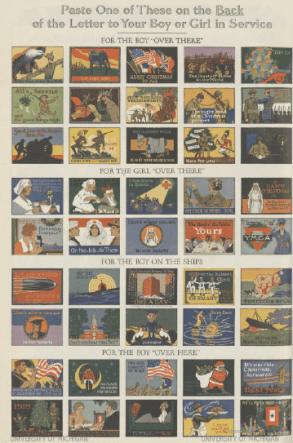 Page of stickers in December 1918 Ladies' Home Journal.