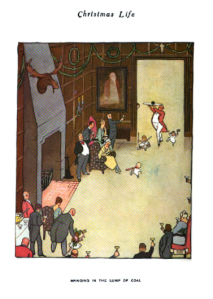 Rea Irvin cartoon in Life, December 5, 1918. Butler bringing lump of coal on tray into living room.