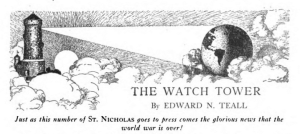 Header in December 1918 St. Nicholas with sentence announcing the war is over.