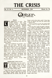 Editorial page of The Crisis, December 1918, with editorial titled Peace.