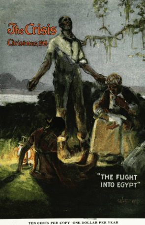 The Crisis December 1918 cover. William Edouard Scott painting The Flight into Egypt. Black family next to river with lamp.