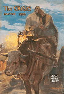 April 1918 Crisis cover, William Edouard Scott painting Lead Kindly Light. Man and woman riding ox cart with lamp.
