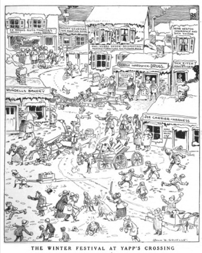 Johnny Gruelle cartoon in Life magazine titled The Winter Festival at Yapp's Crossing.