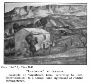 Photograph of Cezanne landscape in Art World magazine, January 1918, with caption reading in part, to a normal mind significant of childish incompetence.