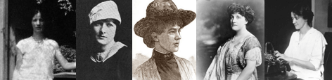 Banner with pictures of Helen Bogan, Helen Dryden, Josephine Turpin Washington, Mary Roberts Rinehart, and Susan Glaspell.