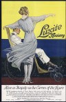 1919 ad for Luxite hosiery. Woman with dress blowing, showing hose, standing with man in wheelchair.