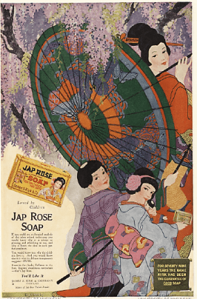 Jap Rose soap ad, Japanese women with parasol.