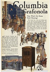 1919 Columbia Grafonola ad with illustration of party.
