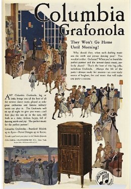 1919 Columbia Grafonola ad with illustration of party.
