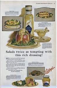 1919 Libby's salad dressing ad with illustrations of food.