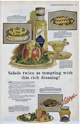 1919 Libby's salad dressing ad with illustrations of food.