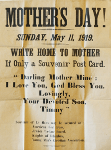 Flier from Red Cross et all. with suggested language for soldiers' Mother's Day postcards.