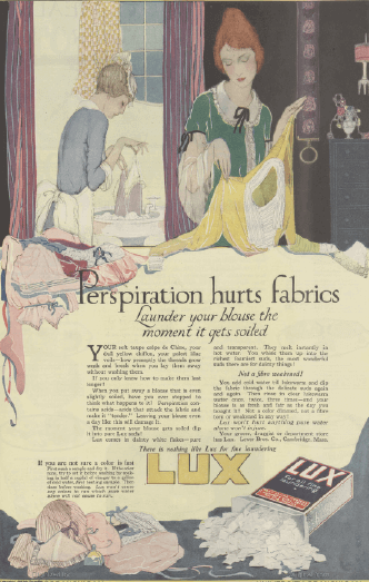 Lux soap ad, 1919, Perspiration hurts fabrics