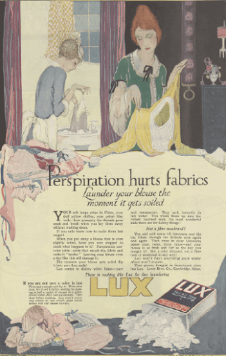 Lux soap ad, 1919, Perspiration hurts fabrics