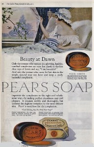 Pears soap ad, 1919, woman in bed looking out of window.