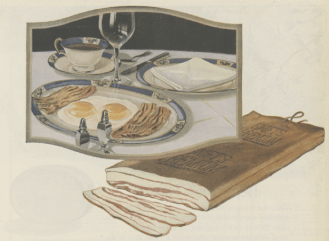 Swift's {remium Bacon ad, 1919, bacon with fried eggs.