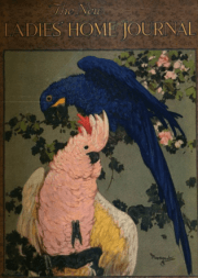 Ladies' home journal cover depitcing two cockatoos.
