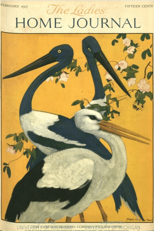 Carton Moore-Park February 1919 Ladies' Home Journal illustration of three cranes.