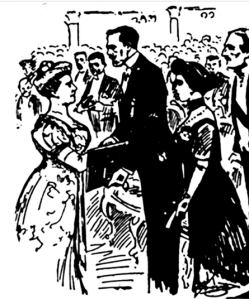 Illustration of Selma Lagerlöf receiving the Nobel Prize in Literature from King Gustav V.